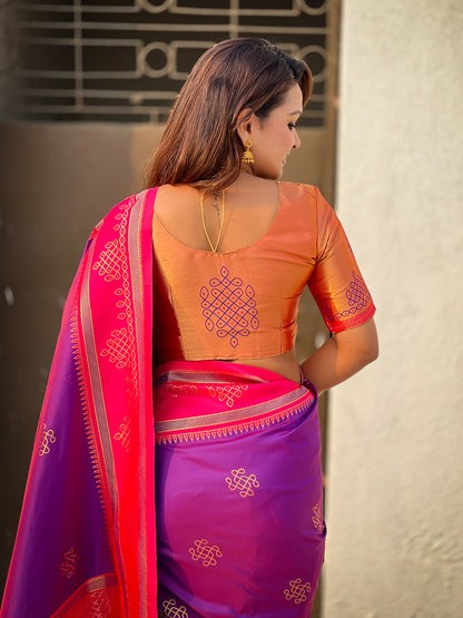 Purple Soft Silk Traditional Zari Contrast Soft Silk Saree Banarasi Saree Anant Tex Exports Pvt.Ltd..