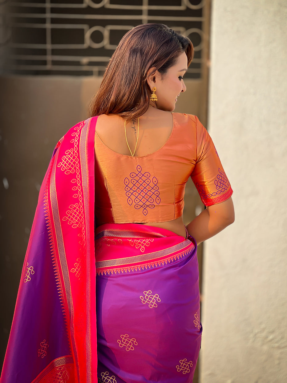 Purple Soft Silk Traditional Zari Contrast Soft Silk Saree