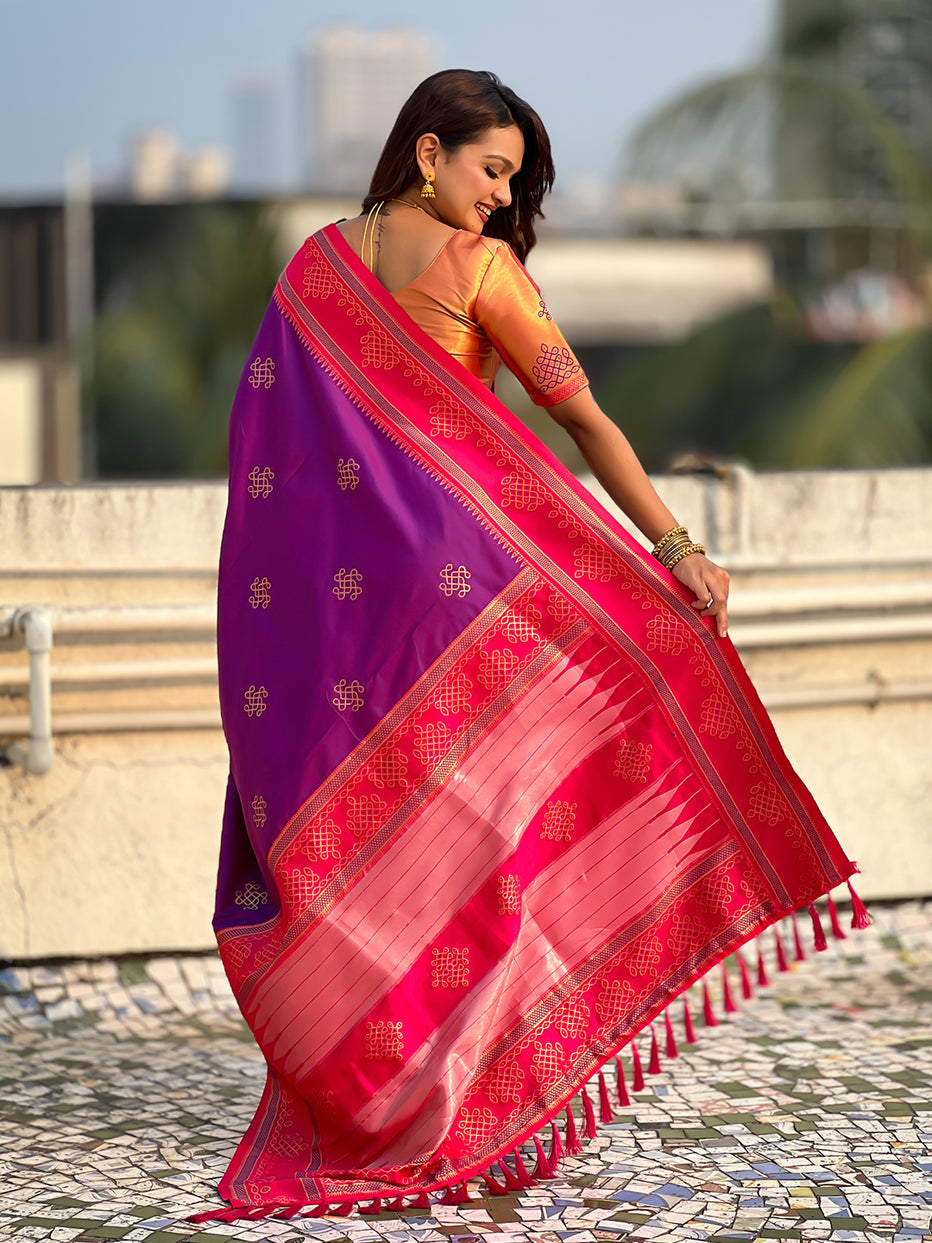 Purple Soft Silk Traditional Zari Contrast Soft Silk Saree