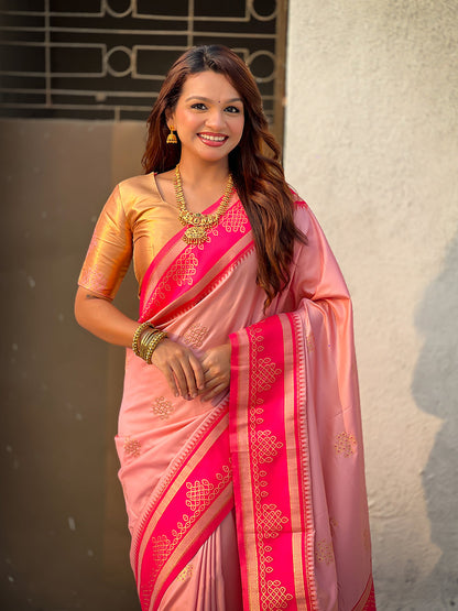 Baby Pink Soft Silk Traditional Zari Contrast Soft Silk Saree Banarasi Saree Anant Tex Exports Pvt.Ltd..