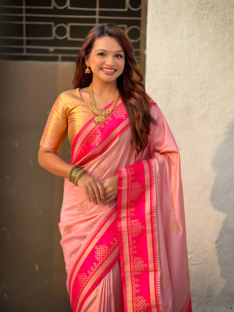 Baby Pink Soft Silk Traditional Zari Contrast Soft Silk Saree