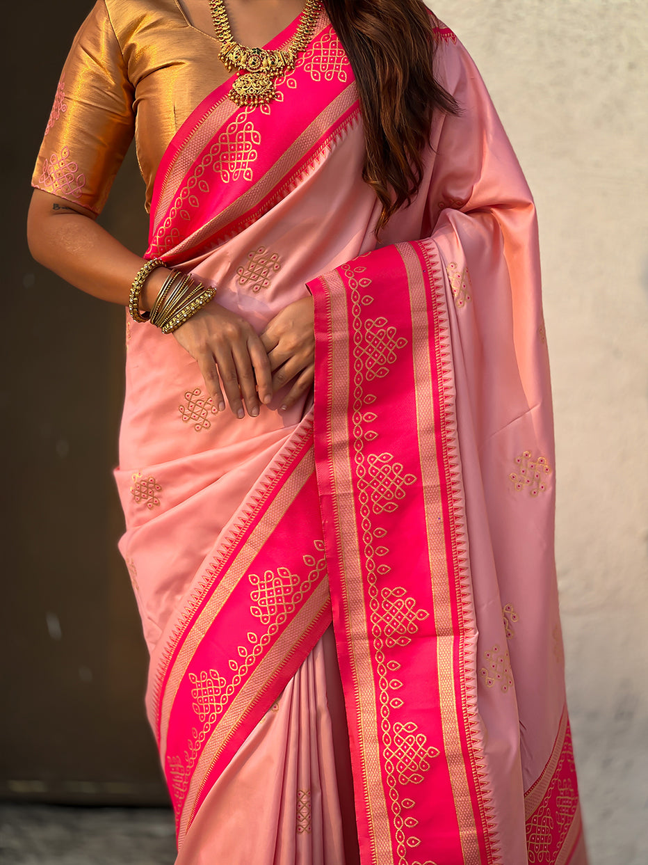 Baby Pink Soft Silk Traditional Zari Contrast Soft Silk Saree