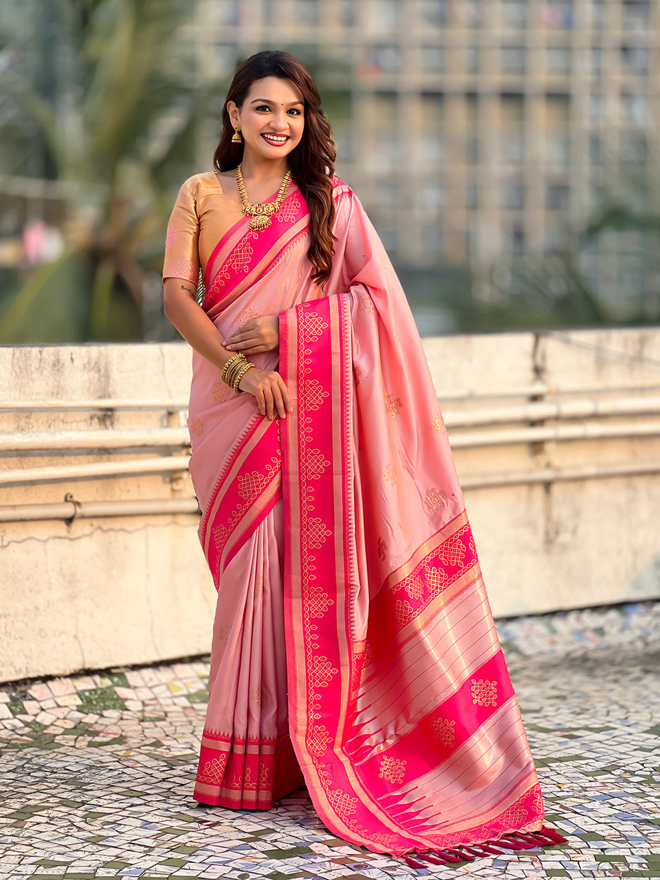 Baby Pink Soft Silk Traditional Zari Contrast Soft Silk Saree