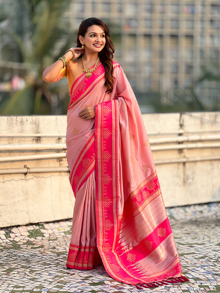 Baby Pink Soft Silk Traditional Zari Contrast Soft Silk Saree