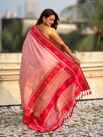 Baby Pink Soft Silk Traditional Zari Contrast Soft Silk Saree Banarasi Saree Anant Tex Exports Pvt.Ltd..