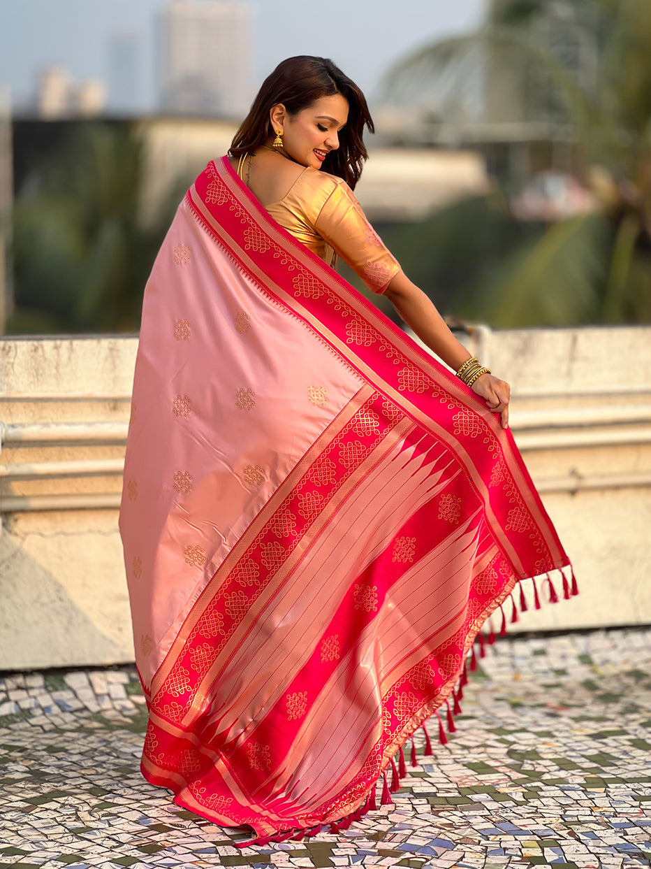 Baby Pink Soft Silk Traditional Zari Contrast Soft Silk Saree