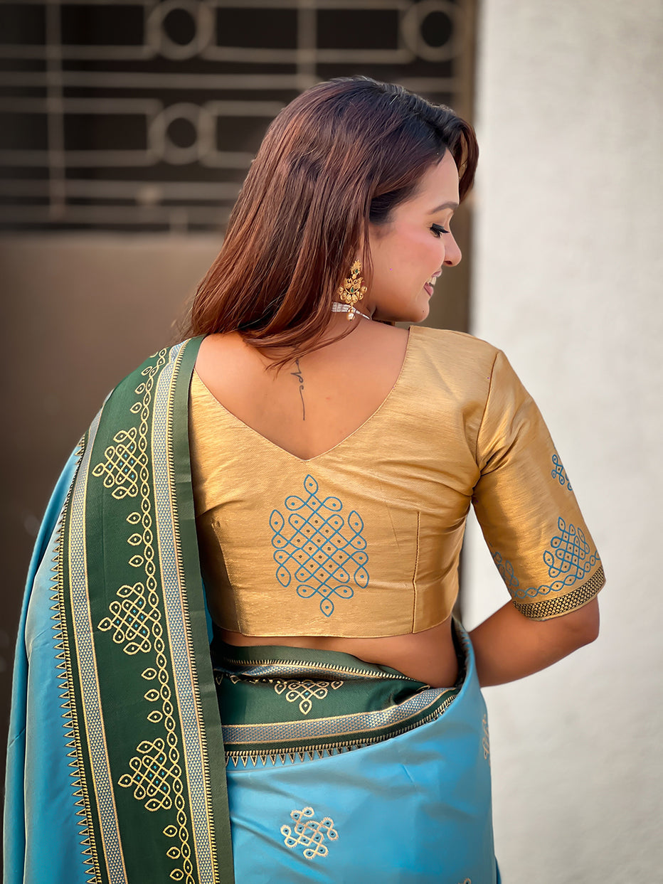Baby Blue Soft Silk Traditional Zari Contrast Soft Silk Saree