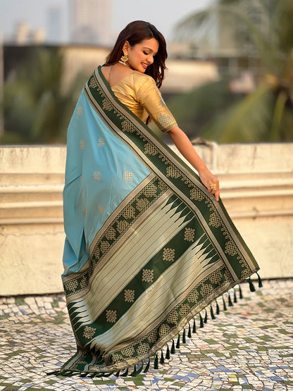 Baby Blue Soft Silk Traditional Zari Contrast Soft Silk Saree Banarasi Saree Anant Tex Exports Pvt.Ltd..