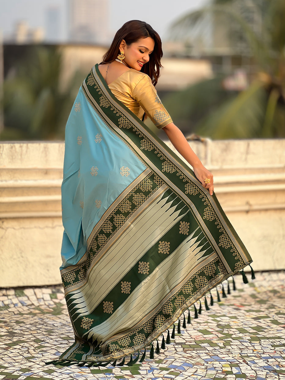 Baby Blue Soft Silk Traditional Zari Contrast Soft Silk Saree