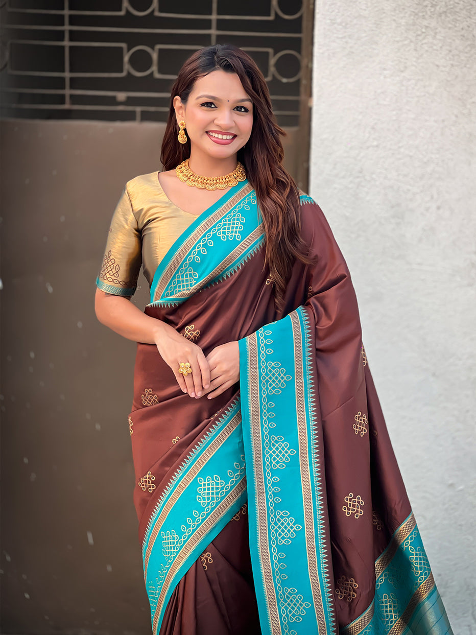 Coffee Soft Silk Traditional Zari Contrast Soft Silk Saree Banarasi Saree Anant Tex Exports Pvt.Ltd..