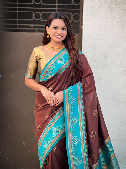 Coffee Soft Silk Traditional Zari Contrast Soft Silk Saree Banarasi Saree Anant Tex Exports Pvt.Ltd..