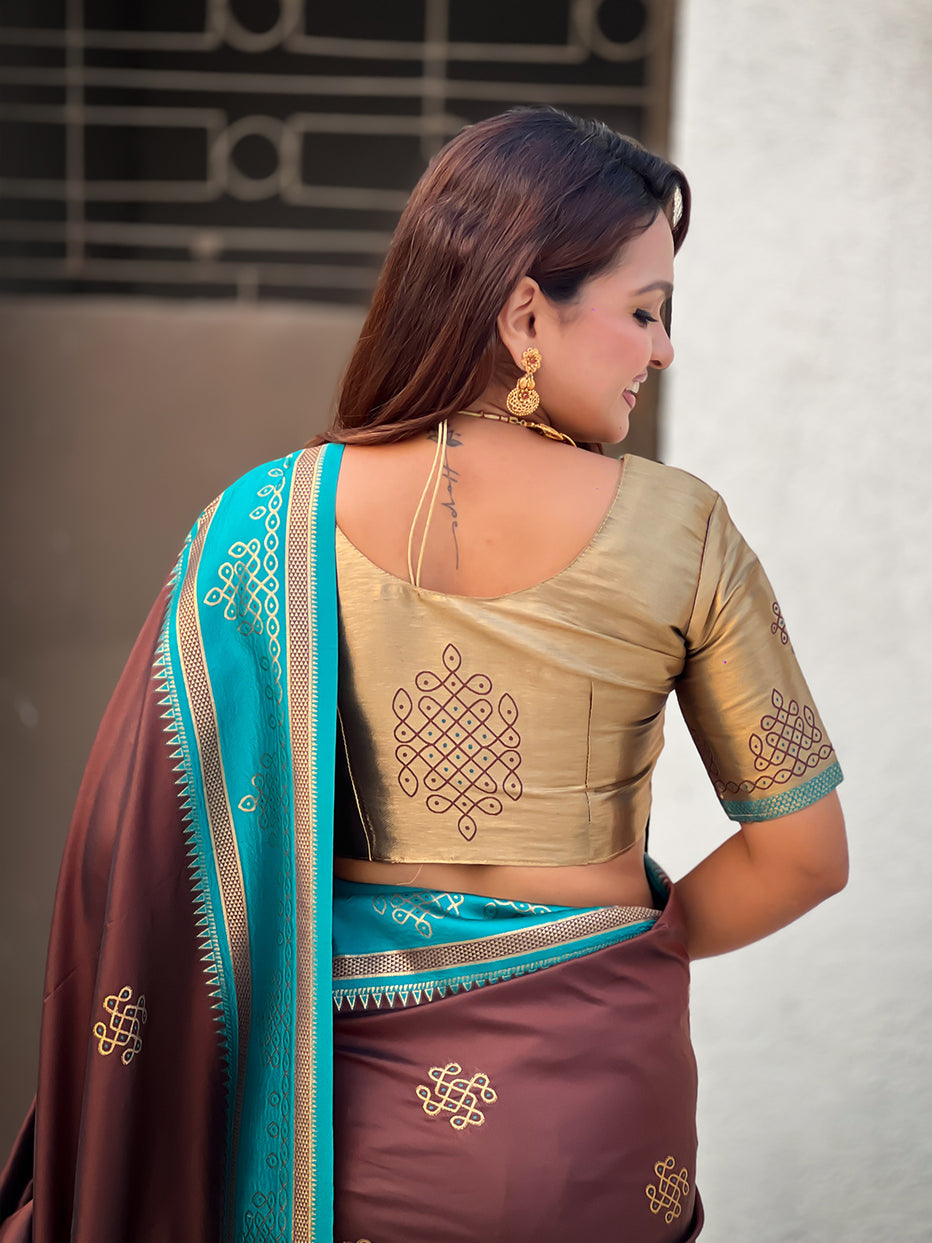 Coffee Soft Silk Traditional Zari Contrast Soft Silk Saree