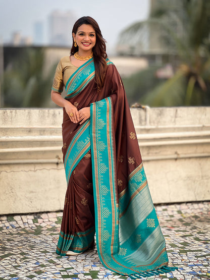 Coffee Soft Silk Traditional Zari Contrast Soft Silk Saree Banarasi Saree Anant Tex Exports Pvt.Ltd..