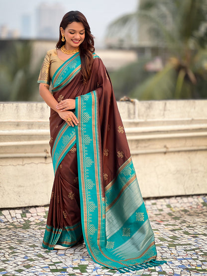 Coffee Soft Silk Traditional Zari Contrast Soft Silk Saree Banarasi Saree Anant Tex Exports Pvt.Ltd..