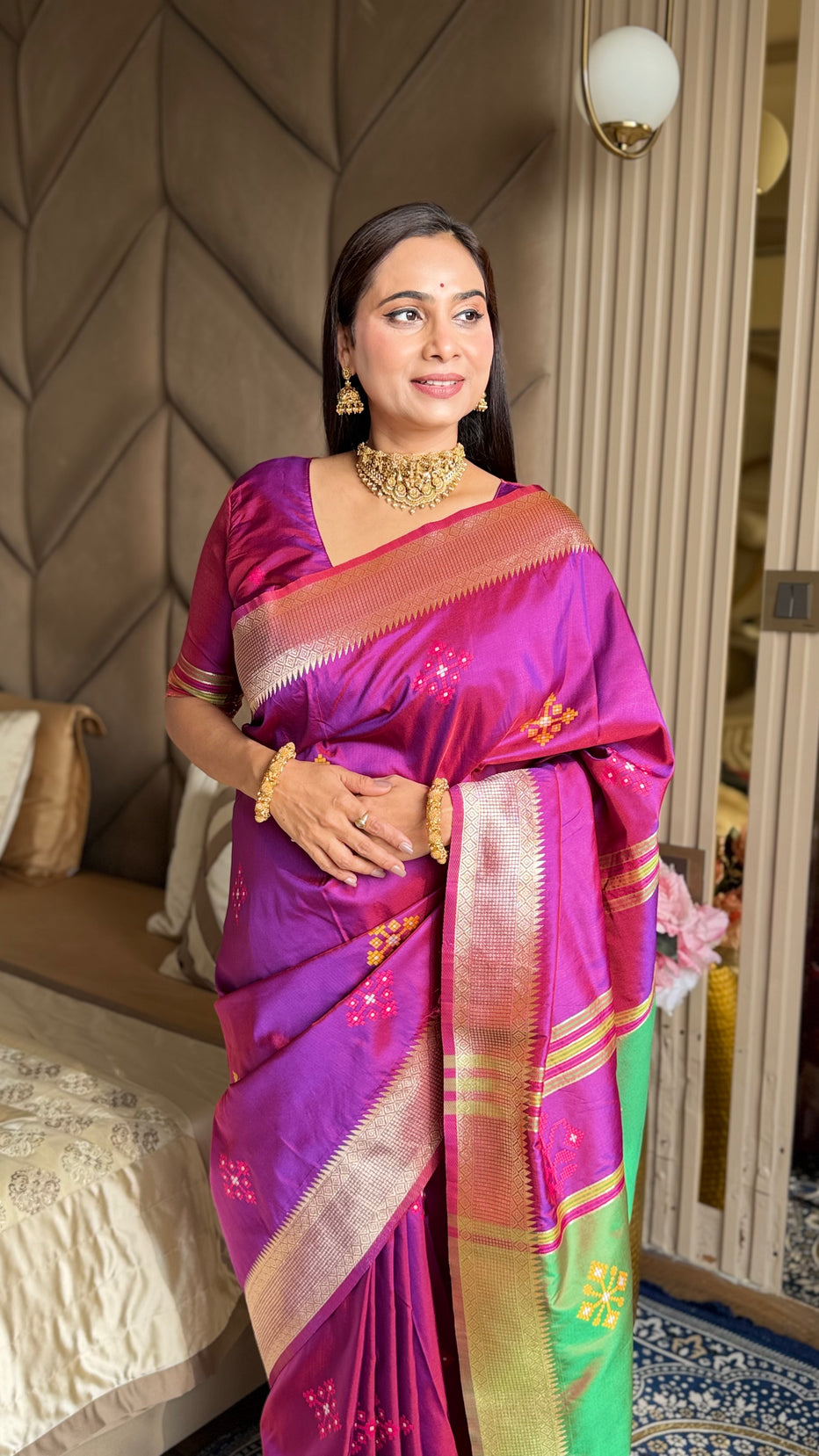 Magenta Soft Silk Ikkat Zari Patola Soft Silk Saree