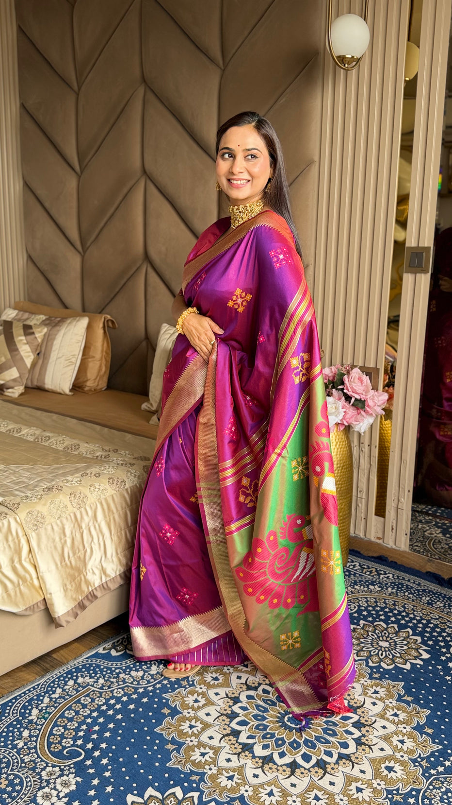Magenta Soft Silk Ikkat Zari Patola Soft Silk Saree