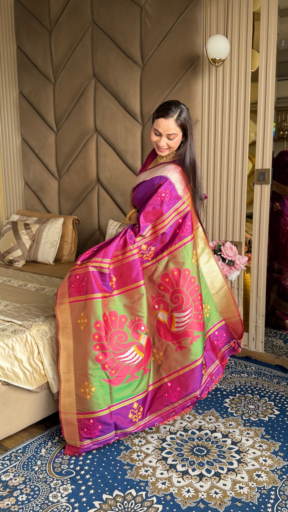 Magenta Soft Silk Ikkat Zari Patola Soft Silk Saree