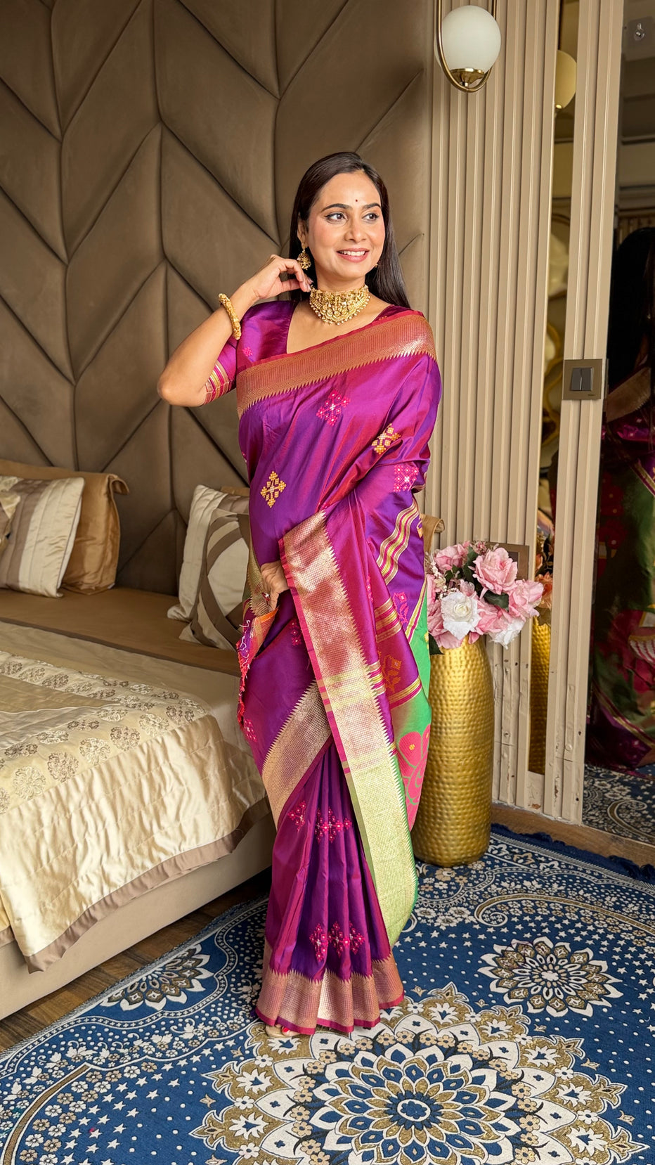 Magenta Soft Silk Ikkat Zari Patola Soft Silk Saree