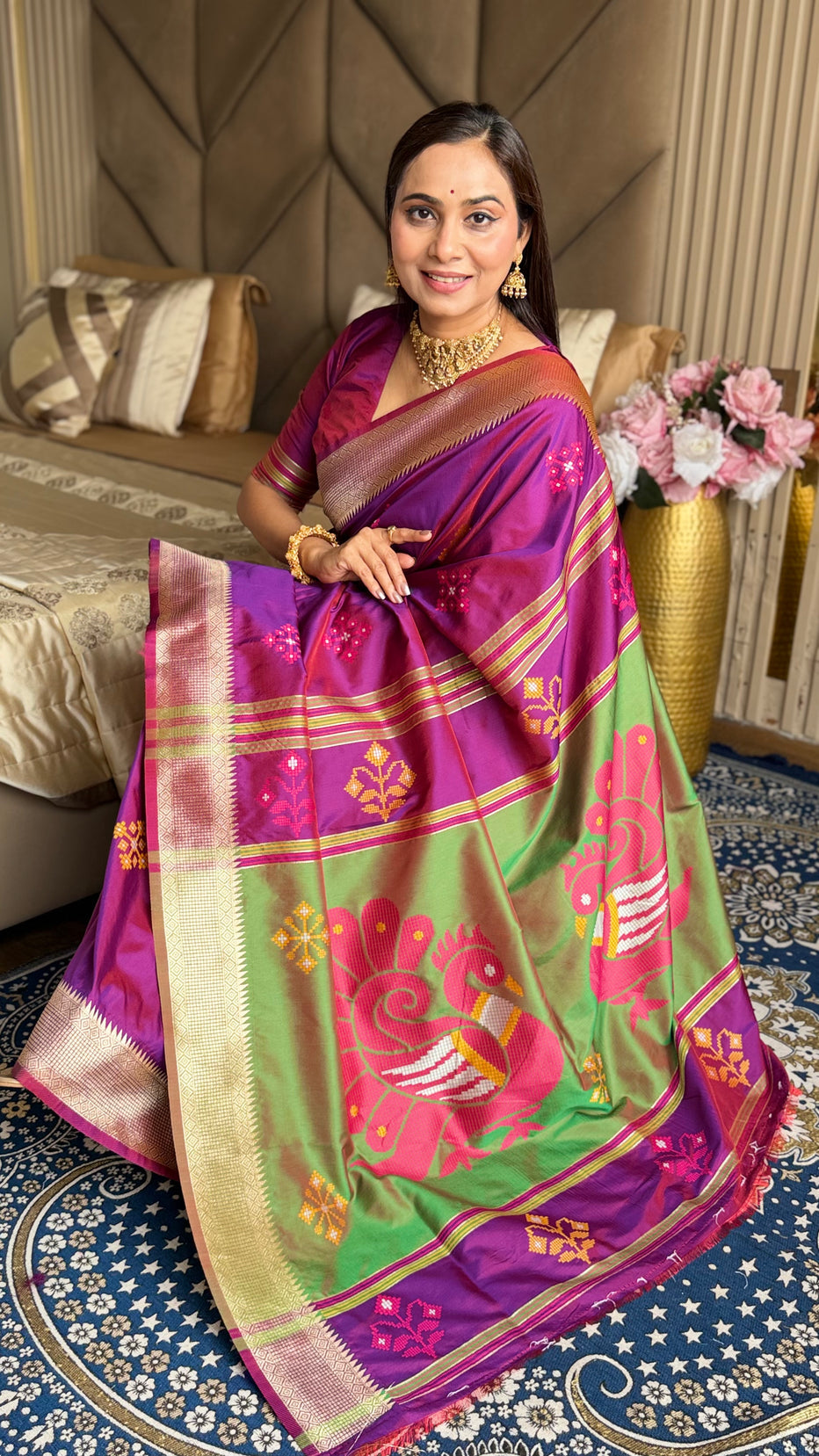 Magenta Soft Silk Ikkat Zari Patola Soft Silk Saree