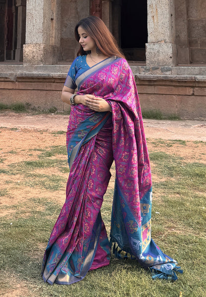 Himanshi in our Wine Soft Silk Zari Woven Patola Saree Banarasi Saree Anant Tex Exports Pvt.Ltd..