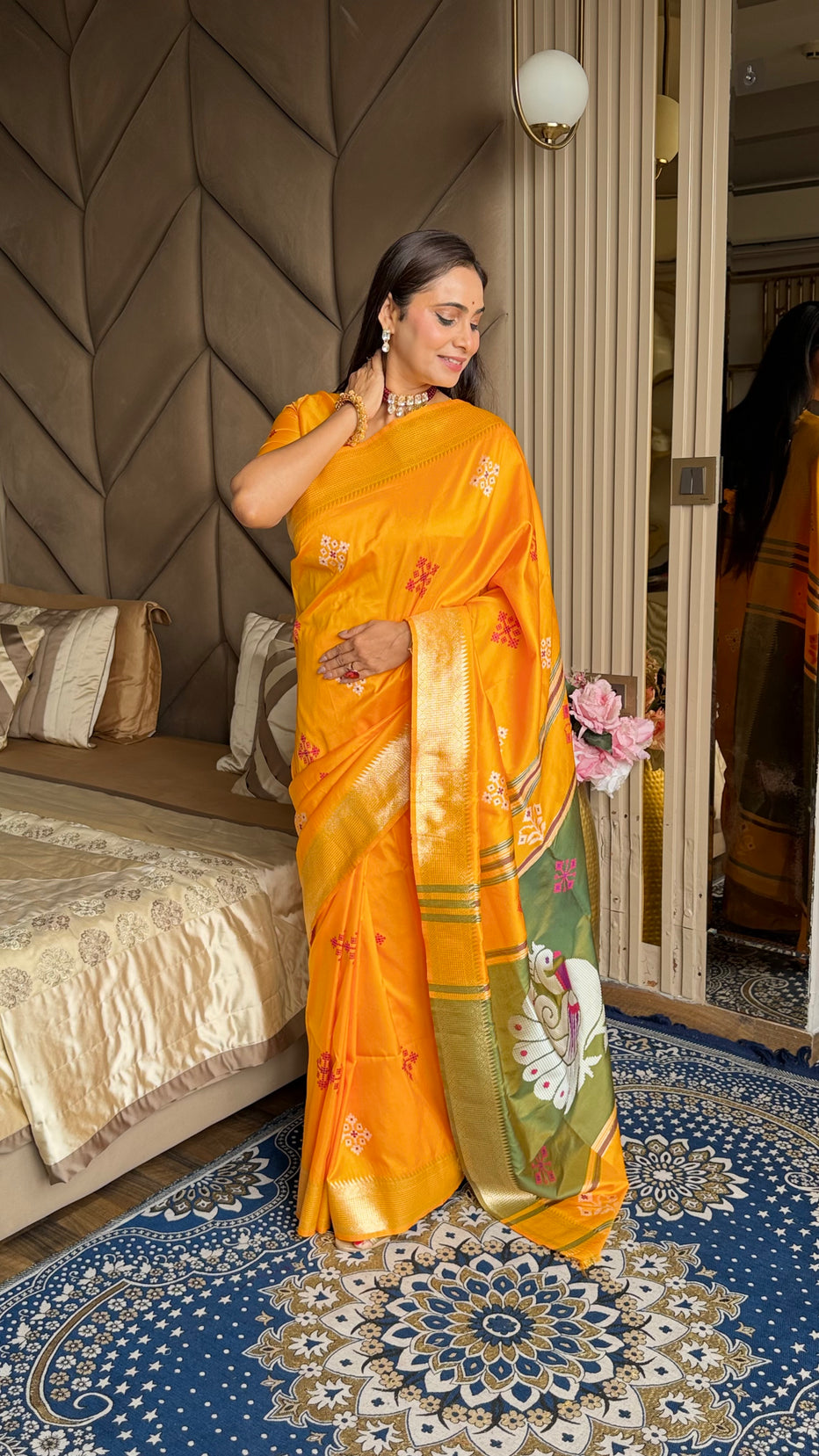 Orange Soft Silk Ikkat Zari Patola Soft Silk Saree