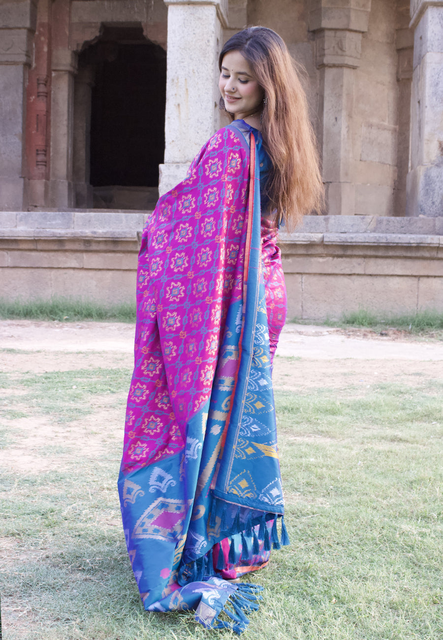 Himanshi in our Wine Soft Silk Zari Woven Patola Saree