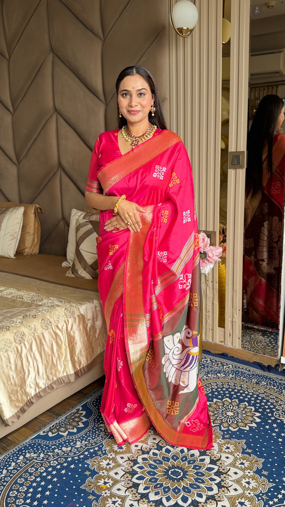 Magenta Soft Silk Ikkat Zari Patola Soft Silk Saree 
