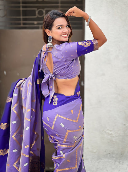 Violet Soft Silk Dusty Concept Zig Zag Zari Woven Saree Soft Silk Saree Anant Tex Exports Pvt.Ltd..