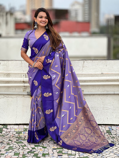 Violet Soft Silk Dusty Concept Zig Zag Zari Woven Saree Soft Silk Saree Anant Tex Exports Pvt.Ltd..