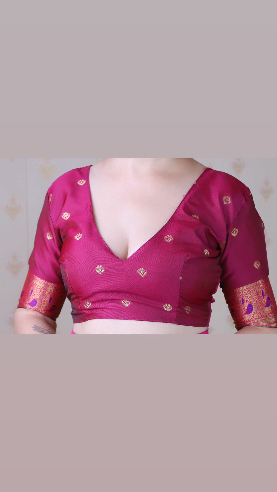 Violet Green Soft Silk Banarasi Peacock Zari Woven Saree