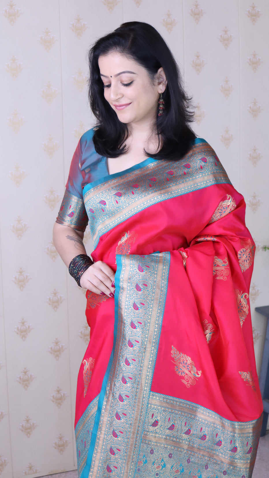 Pink Soft Silk Banarasi Peacock Zari Woven Saree Kanjivaram Saree Anant Tex Exports Pvt.Ltd..