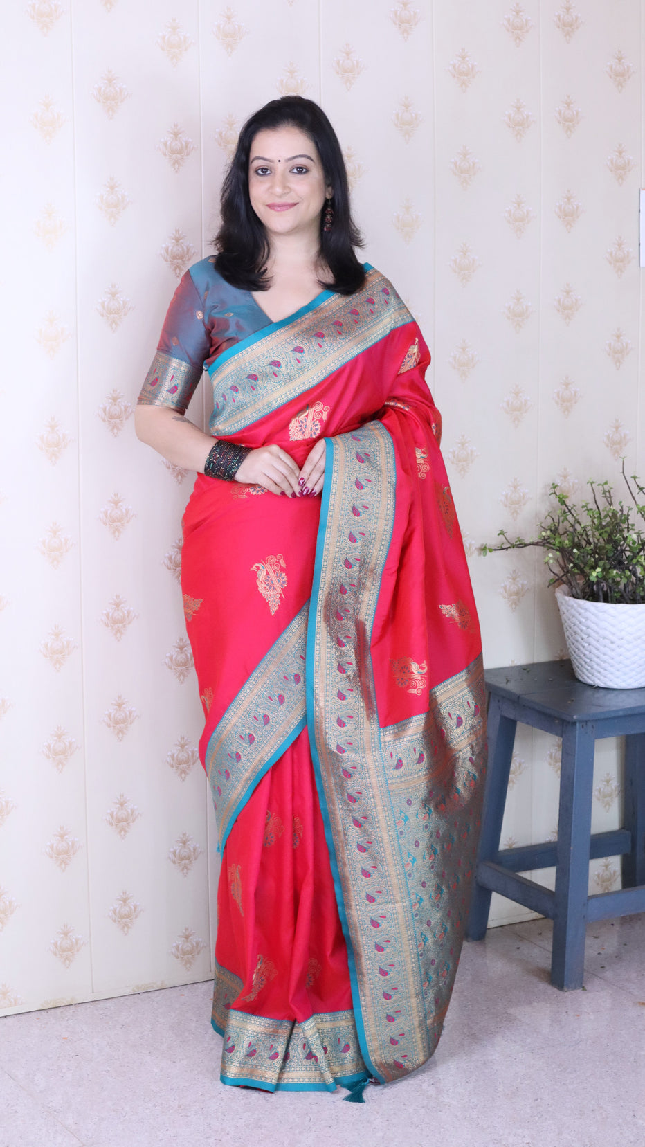 Pink Soft Silk Banarasi Peacock Zari Woven Saree