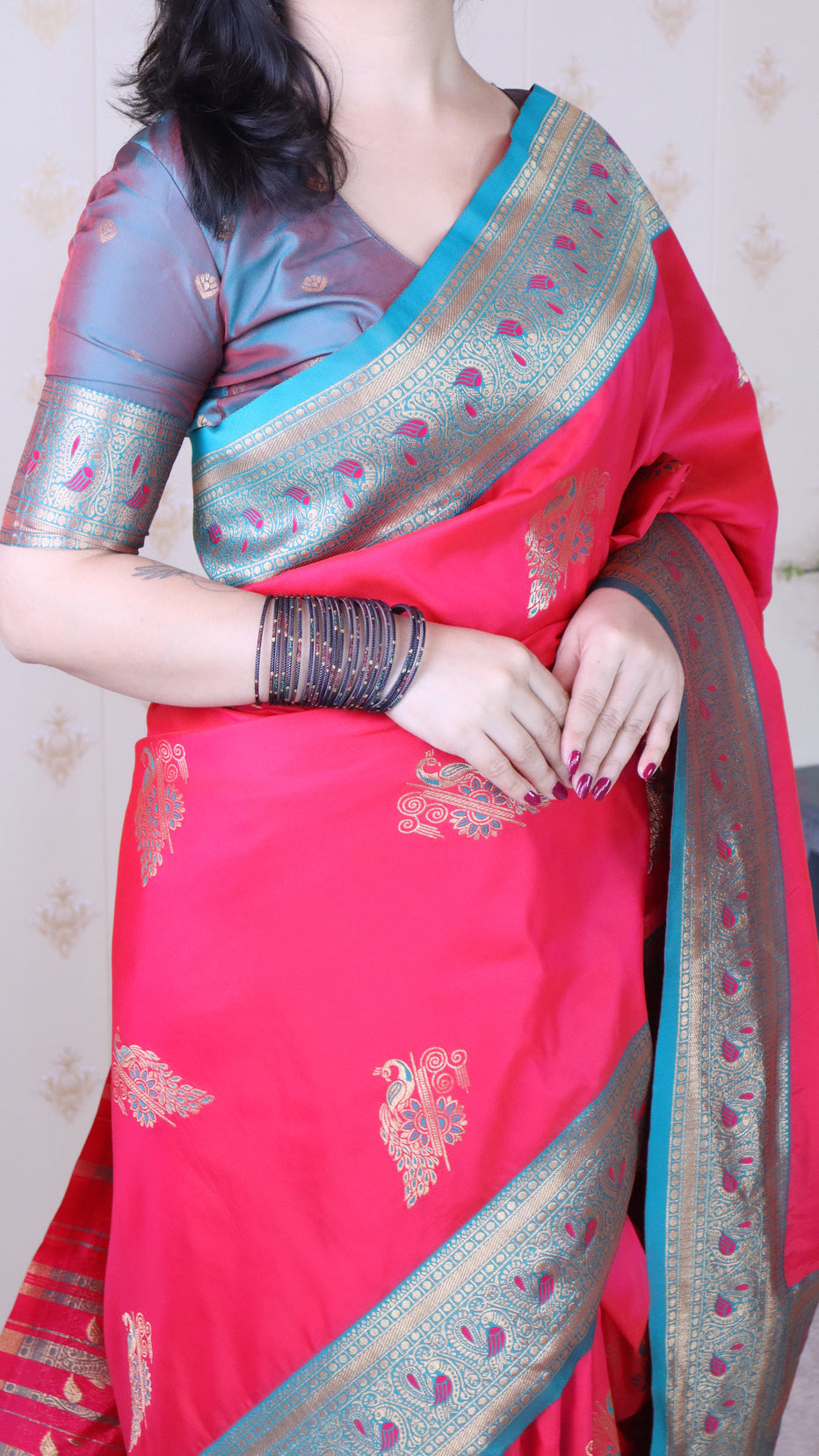 Pink Soft Silk Banarasi Peacock Zari Woven Saree Kanjivaram Saree Anant Tex Exports Pvt.Ltd..