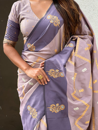 Lavender Soft Silk Dusty Concept Zig Zag Zari Woven Saree Soft Silk Saree Anant Tex Exports Pvt.Ltd..