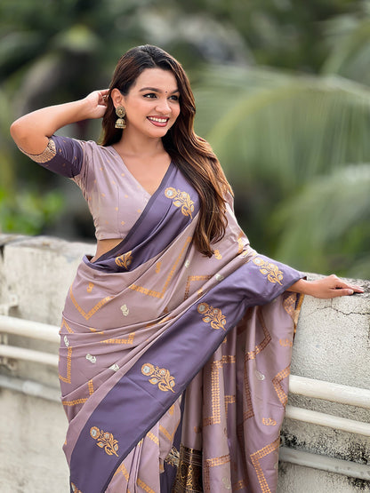 Lavender Soft Silk Dusty Concept Zig Zag Zari Woven Saree Soft Silk Saree Anant Tex Exports Pvt.Ltd..