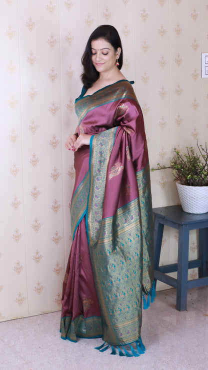 Coral Pink Soft Silk Banarasi Peacock Zari Woven Saree Kanjivaram Saree Anant Tex Exports Pvt.Ltd..
