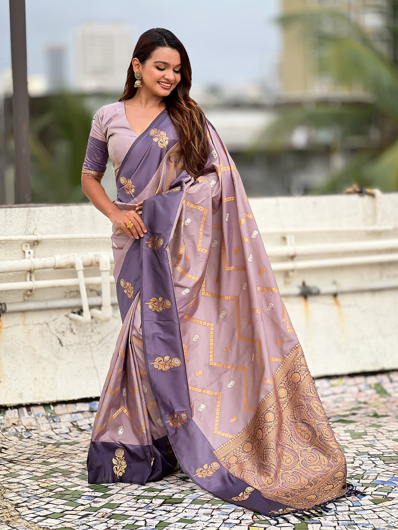 Lavender Soft Silk Dusty Concept Zig Zag Zari Woven Saree