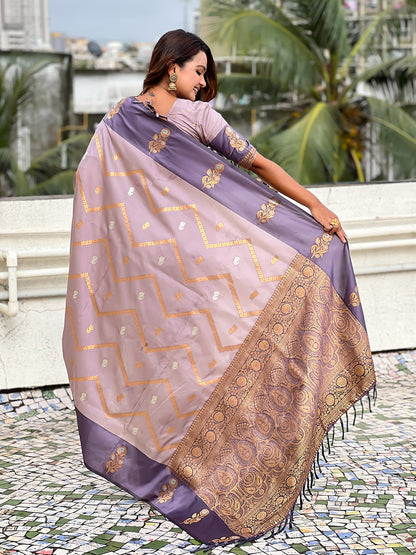 Lavender Soft Silk Dusty Concept Zig Zag Zari Woven Saree Soft Silk Saree Anant Tex Exports Pvt.Ltd..