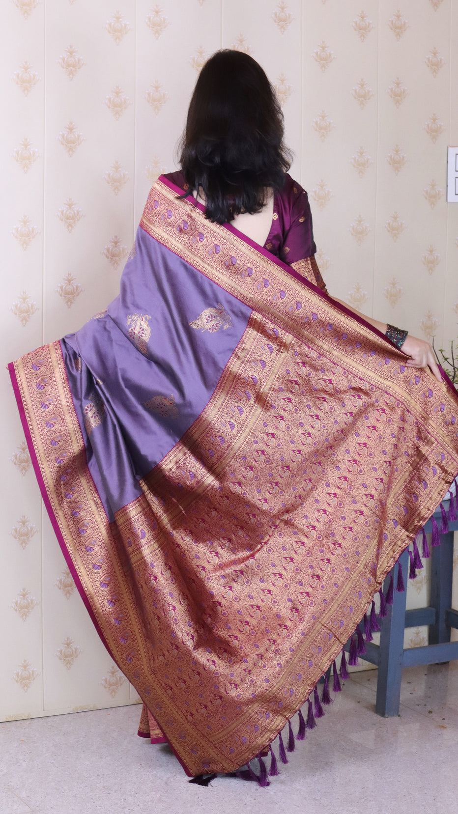 Lavender Soft Silk Banarasi Peacock Zari Woven Saree Kanjivaram Saree Anant Tex Exports Pvt.Ltd..