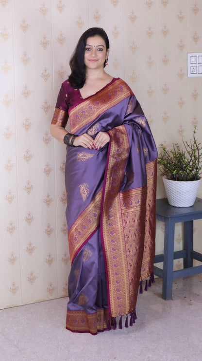Lavender Soft Silk Banarasi Peacock Zari Woven Saree Kanjivaram Saree Anant Tex Exports Pvt.Ltd..
