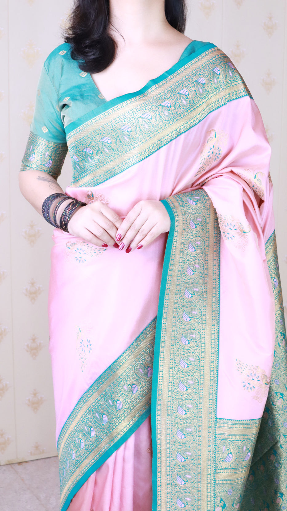 Baby Pink Soft Silk Banarasi Peacock Zari Woven Saree Kanjivaram Saree Anant Tex Exports Pvt.Ltd..
