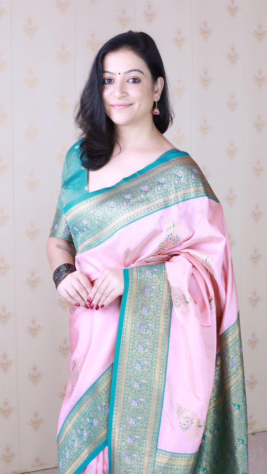 Baby Pink Soft Silk Banarasi Peacock Zari Woven Saree Kanjivaram Saree Anant Tex Exports Pvt.Ltd..