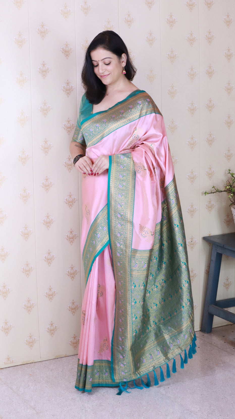 Baby Pink Soft Silk Banarasi Peacock Zari Woven Saree Kanjivaram Saree Anant Tex Exports Pvt.Ltd..