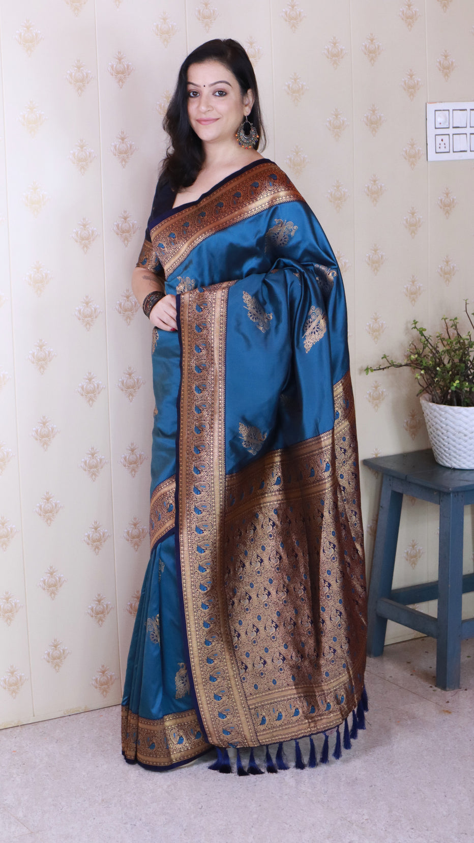 Metallic Blue Soft Silk Banarasi Peacock Zari Woven Saree Kanjivaram Saree Anant Tex Exports Pvt.Ltd..