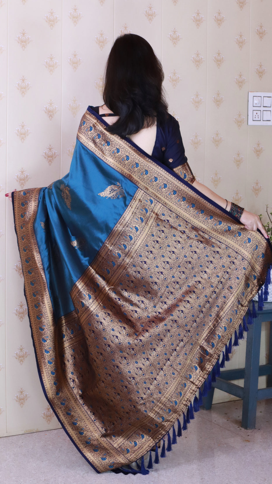 Metallic Blue Soft Silk Banarasi Peacock Zari Woven Saree Kanjivaram Saree Anant Tex Exports Pvt.Ltd..