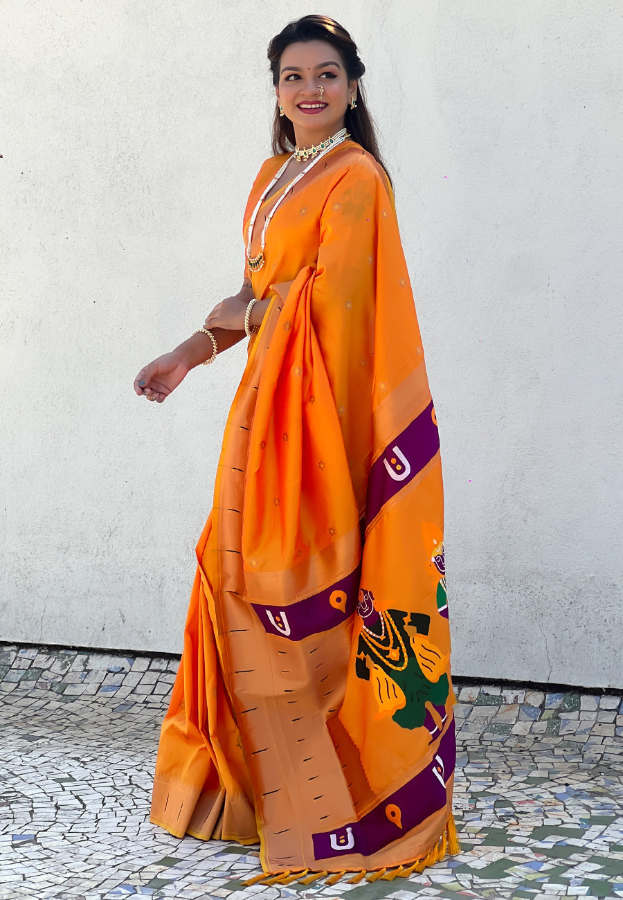 Yellow Zari Woven Vitthala God Special Paithani Silk Saree Banarasi Silk Saree Anant Tex Exports Pvt.Ltd..