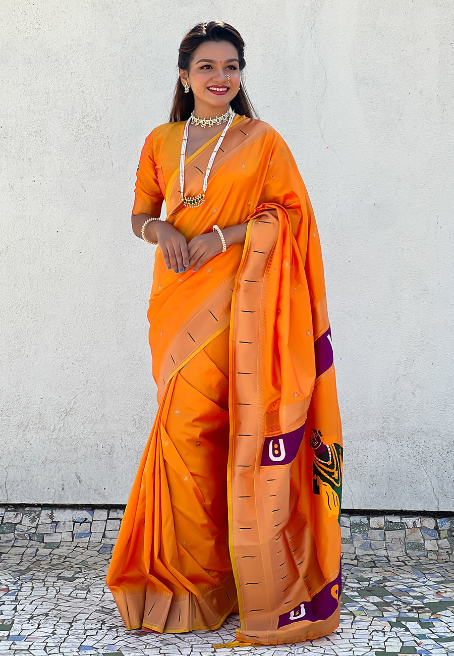 Yellow Zari Woven Vitthala God Special Paithani Silk Saree Banarasi Silk Saree Anant Tex Exports Pvt.Ltd..