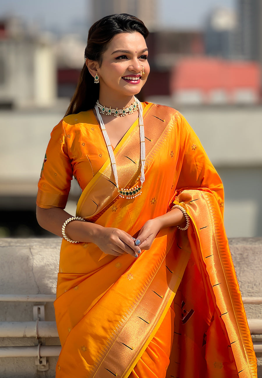 Yellow Zari Woven Vitthala God Special Paithani Silk Saree Banarasi Silk Saree Anant Tex Exports Pvt.Ltd..