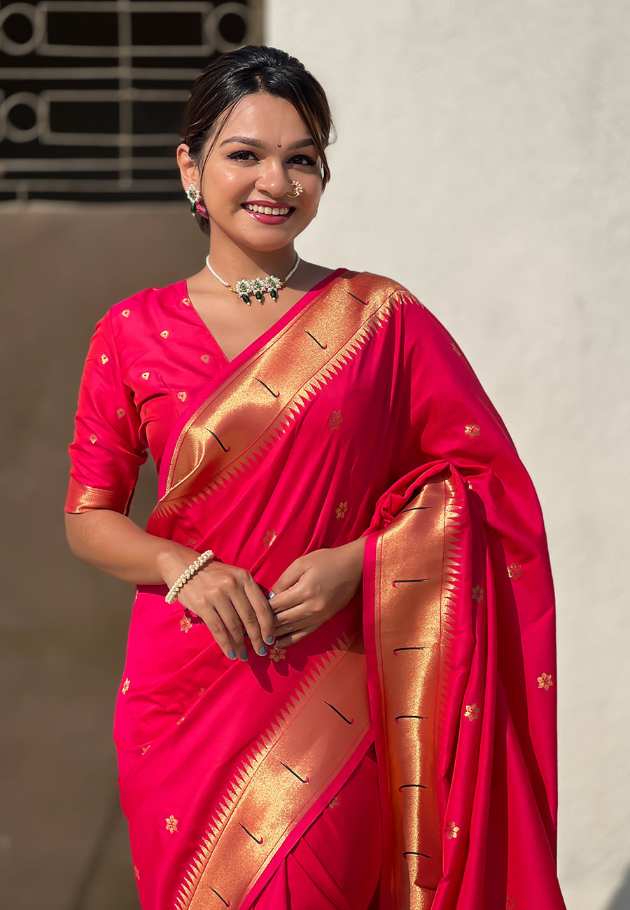 Pink Blue Zari Woven Vitthala God Special Paithani Silk Saree Banarasi Silk Saree Anant Tex Exports Pvt.Ltd..