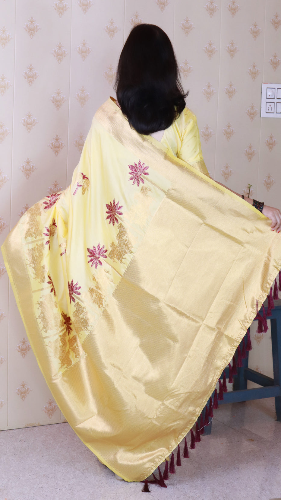 Light Yellow Soft Silk with Kamdhenu Weaves Zari Woven Saree